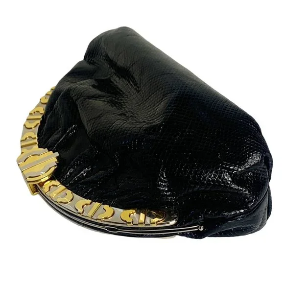 Finesse La Model Vintage Snakeskin Black Egyptian Metal Clutch Crossbody Bag - Picture 8 of 12